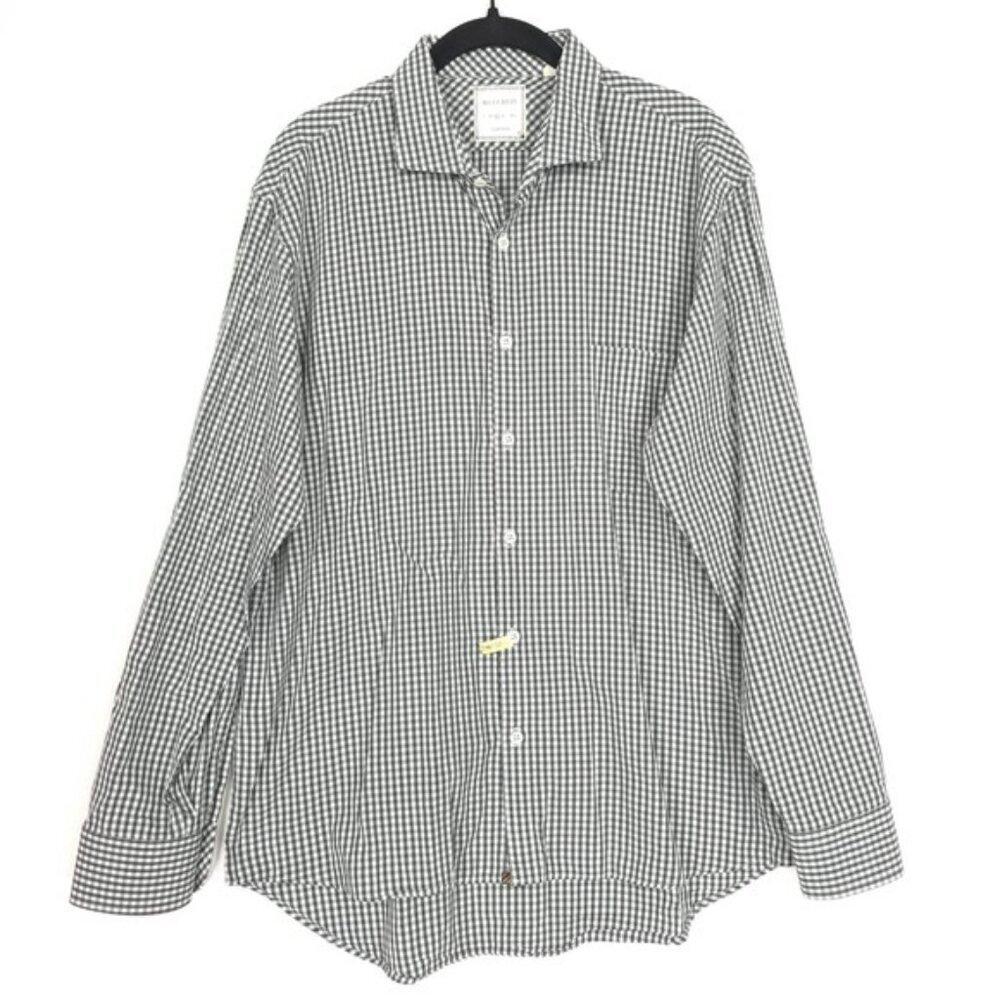 BILLY REID Men's Shirt LARGE Standard Cut Gingham Check Black White Plaid Cotton